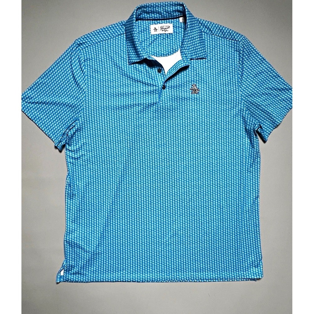 Original Penguin Allover Pete Print Golf Polo Corsair Blue White Size Large